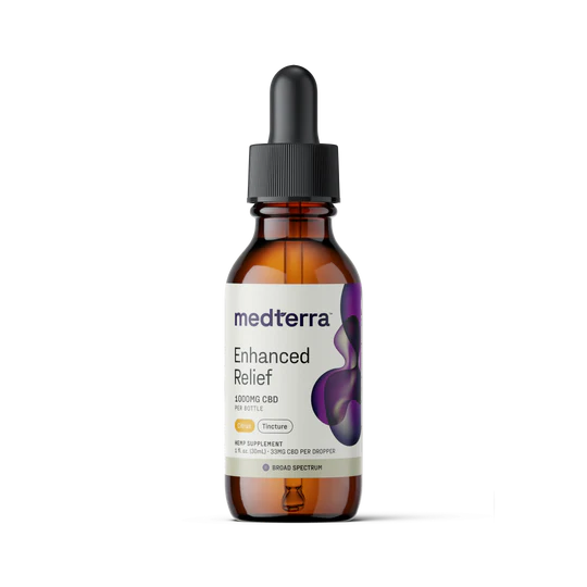  A oil bottle with the label of Medterra Broad Spectrum CBD Oil
